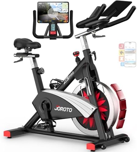 JOROTO Exercise Bike, Magnetic Stationary Bikes for Home with 40LBS Flywheel, App Supported Indoor Bike with 350LBS Weight Capacity, Low Noise,Digital Monitor,Bottle and Tablet Holder|B0BG1KK8PX