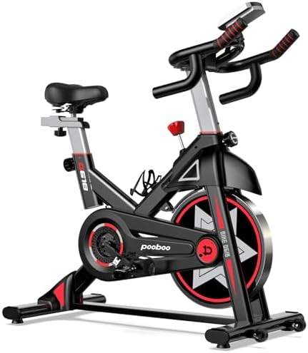 pooboo Exercise Bike, Brake Pad Stationary Bike for Home with Exclusive App, Adjustable Resistance Quiet Indoor Cycling Bike with 350lbs Weight Capacity Extra Comfort Seat,Indoor Cycling Spin Bike Workout Bike with Tablet Holder and Fitness Courses for Weight Loss|B0H41TM8KX