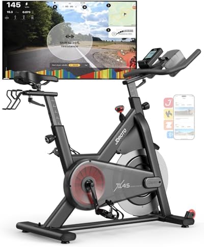 JOROTO Exercise Bike, Magnetic Stationary Bikes for Home with 40LBS Flywheel, App Supported Indoor Bike with 350LBS Weight Capacity, Low Noise,Digital Monitor,Bottle and Tablet Holder|B0BG1KK8PX