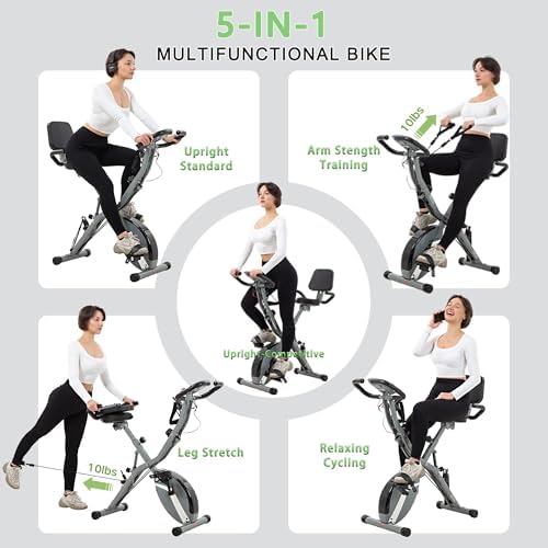 BARWING Stationary Exercise Bike for Home Workout, 5 IN 1 Foldable Indoor Cycling Bike for Seniors, 350LB Capacity, 16-Level Magnetic Resistance, Seat Backrest Adjustments|B0FZZH9VGJ