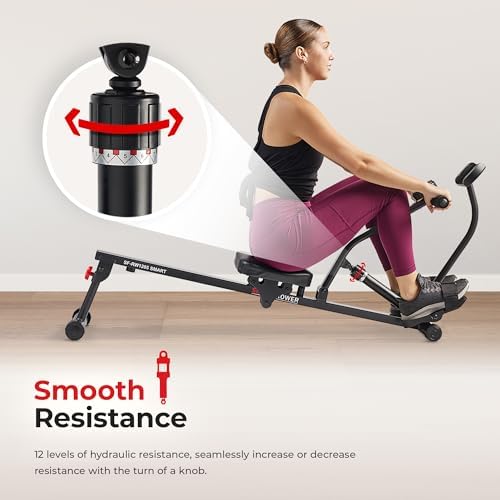 Sunny Health & Fitness Compact Adjustable Rowing Machine with 12 Levels of Resistance for Complete Body Workouts and Optional Free SunnyFit App Enhanced Connectivity|B0C8342FMM