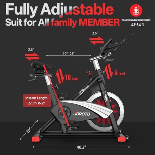 JOROTO Exercise Bike, Magnetic Stationary Bikes for Home with 40LBS Flywheel, App Supported Indoor Bike with 350LBS Weight Capacity, Low Noise,Digital Monitor,Bottle and Tablet Holder|B0BG1KK8PX