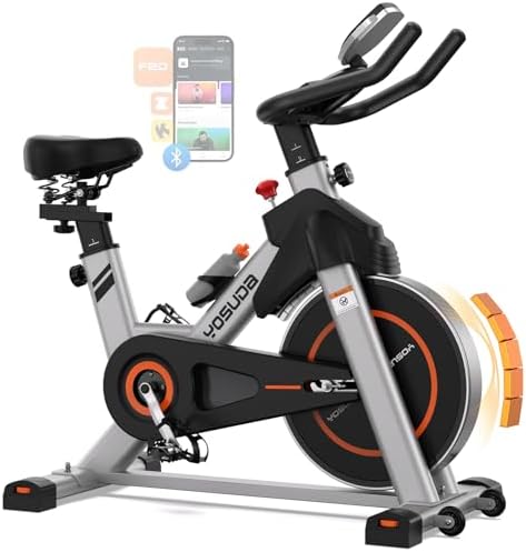 YOSUDA Exercise Bike, Brake Pad Stationary Bike for Home with Exclusive App, Magnetic Indoor Cycling Bike with 300 lb Weight Capacity, Low Noise, Tablet Holder and Fitness Courses for Weight Loss|B0BVHN3D72