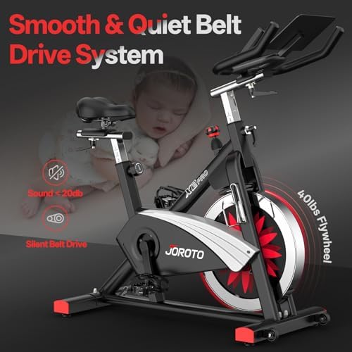 JOROTO Exercise Bike, Magnetic Stationary Bikes for Home with 40LBS Flywheel, App Supported Indoor Bike with 350LBS Weight Capacity, Low Noise,Digital Monitor,Bottle and Tablet Holder|B0BG1KK8PX
