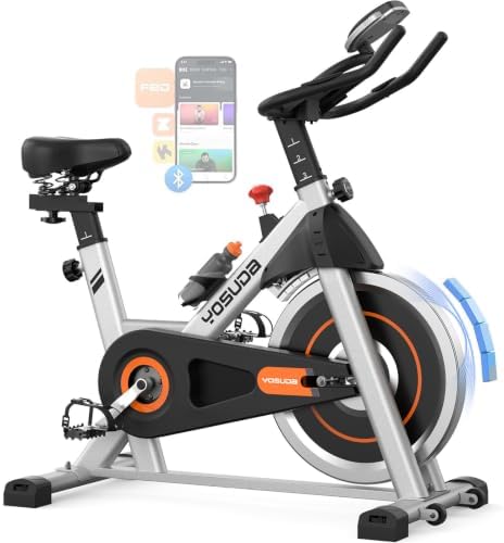 YOSUDA Exercise Bike, Brake Pad Stationary Bike for Home with Exclusive App, Magnetic Indoor Cycling Bike with 300 lb Weight Capacity, Low Noise, Tablet Holder and Fitness Courses for Weight Loss|B0BVHN3D72
