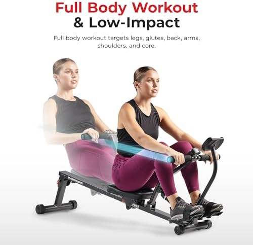 Sunny Health & Fitness Compact Adjustable Rowing Machine with 12 Levels of Resistance for Complete Body Workouts and Optional Free SunnyFit App Enhanced Connectivity|B0C8342FMM