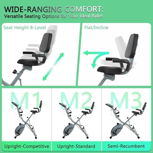 BARWING Stationary Exercise Bike for Home Workout, 5 IN 1 Foldable Indoor Cycling Bike for Seniors, 350LB Capacity, 16-Level Magnetic Resistance, Seat Backrest Adjustments|B0FZZH9VGJ
