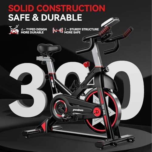 pooboo Exercise Bike, Brake Pad Stationary Bike for Home with Exclusive App, Adjustable Resistance Quiet Indoor Cycling Bike with 350lbs Weight Capacity Extra Comfort Seat,Indoor Cycling Spin Bike Workout Bike with Tablet Holder and Fitness Courses for Weight Loss|B0H41TM8KX