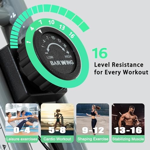 BARWING Stationary Exercise Bike for Home Workout, 5 IN 1 Foldable Indoor Cycling Bike for Seniors, 350LB Capacity, 16-Level Magnetic Resistance, Seat Backrest Adjustments|B0FZZH9VGJ