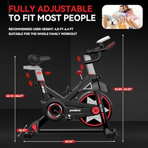 pooboo Exercise Bike, Brake Pad Stationary Bike for Home with Exclusive App, Adjustable Resistance Quiet Indoor Cycling Bike with 350lbs Weight Capacity Extra Comfort Seat,Indoor Cycling Spin Bike Workout Bike with Tablet Holder and Fitness Courses for Weight Loss|B0H41TM8KX