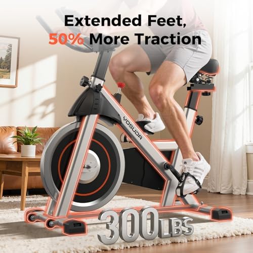 YOSUDA Exercise Bike, Brake Pad Stationary Bike for Home with Exclusive App, Magnetic Indoor Cycling Bike with 300 lb Weight Capacity, Low Noise, Tablet Holder and Fitness Courses for Weight Loss|B0BVHN3D72