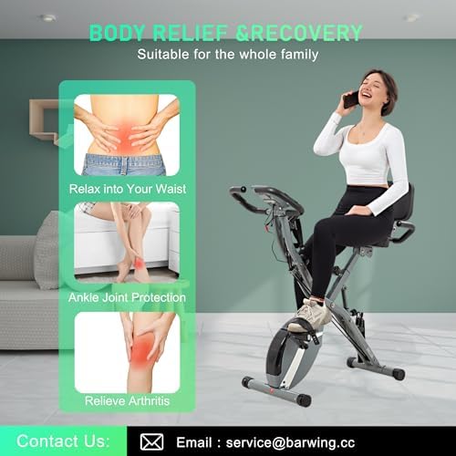 BARWING Stationary Exercise Bike for Home Workout, 5 IN 1 Foldable Indoor Cycling Bike for Seniors, 350LB Capacity, 16-Level Magnetic Resistance, Seat Backrest Adjustments|B0FZZH9VGJ