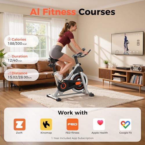 YOSUDA Exercise Bike, Brake Pad Stationary Bike for Home with Exclusive App, Magnetic Indoor Cycling Bike with 300 lb Weight Capacity, Low Noise, Tablet Holder and Fitness Courses for Weight Loss|B0BVHN3D72