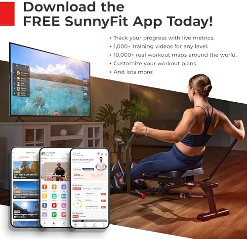 Sunny Health & Fitness Compact Adjustable Rowing Machine with 12 Levels of Resistance for Complete Body Workouts and Optional Free SunnyFit App Enhanced Connectivity|B0C8342FMM