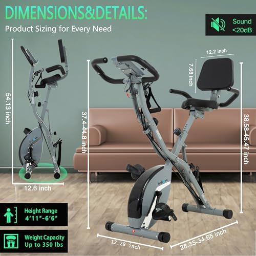 BARWING Stationary Exercise Bike for Home Workout, 5 IN 1 Foldable Indoor Cycling Bike for Seniors, 350LB Capacity, 16-Level Magnetic Resistance, Seat Backrest Adjustments|B0FZZH9VGJ