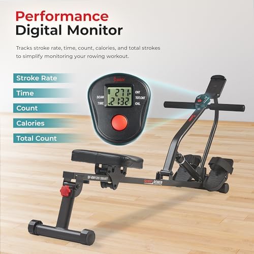 Sunny Health & Fitness Compact Adjustable Rowing Machine with 12 Levels of Resistance for Complete Body Workouts and Optional Free SunnyFit App Enhanced Connectivity|B0C8342FMM