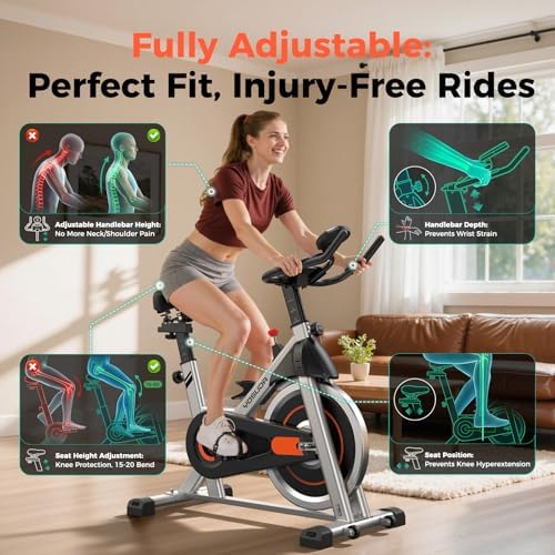 YOSUDA Exercise Bike, Brake Pad Stationary Bike for Home with Exclusive App, Magnetic Indoor Cycling Bike with 300 lb Weight Capacity, Low Noise, Tablet Holder and Fitness Courses for Weight Loss|B0BVHN3D72