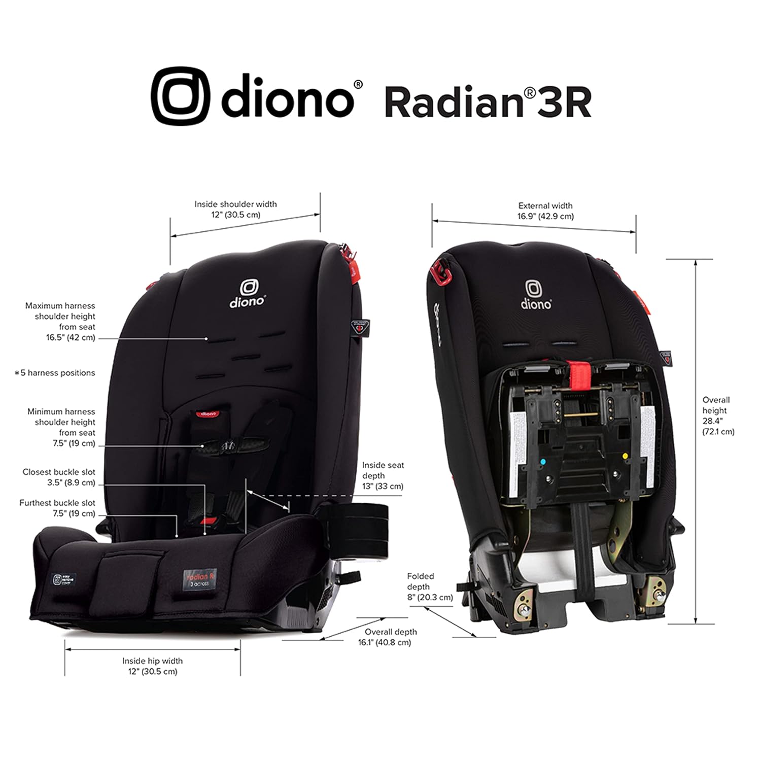 Diono Radian 3R, 3-in-1 Convertible Car Seat, Rear Facing & Forward Facing, 10 Years 1 Car Seat, Slim Fit 3 Across