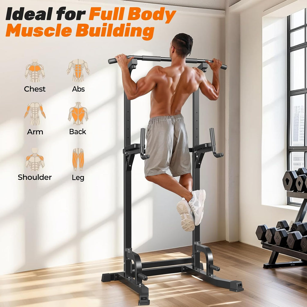 Power Tower Pull Up Bar Station, 450LBS Stable Pull Up Dip Station for Home Gym Strength Training Equipment | FED Fitness