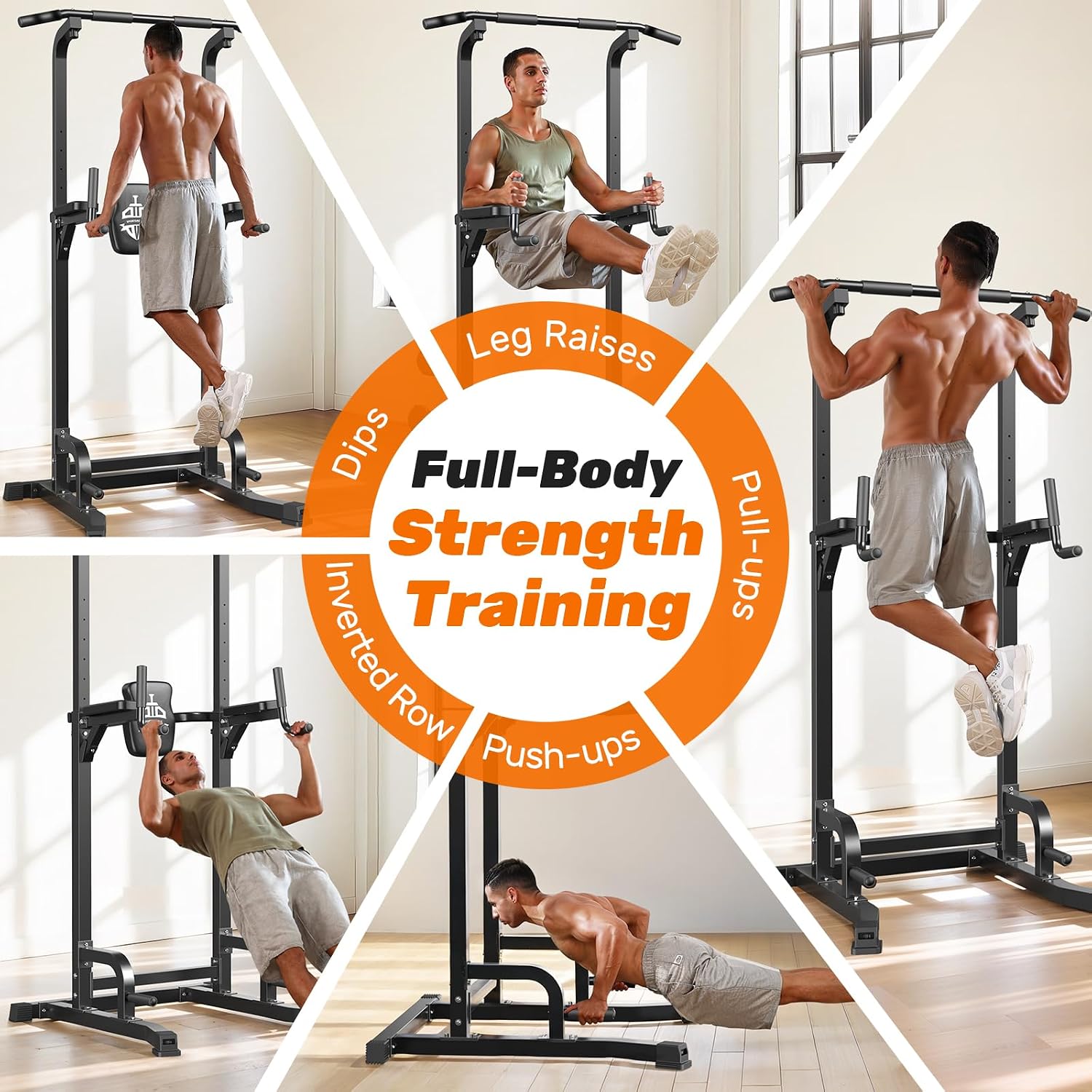 Power Tower Pull Up Bar Station, 450LBS Stable Pull Up Dip Station for Home Gym Strength Training Equipment | FED Fitness