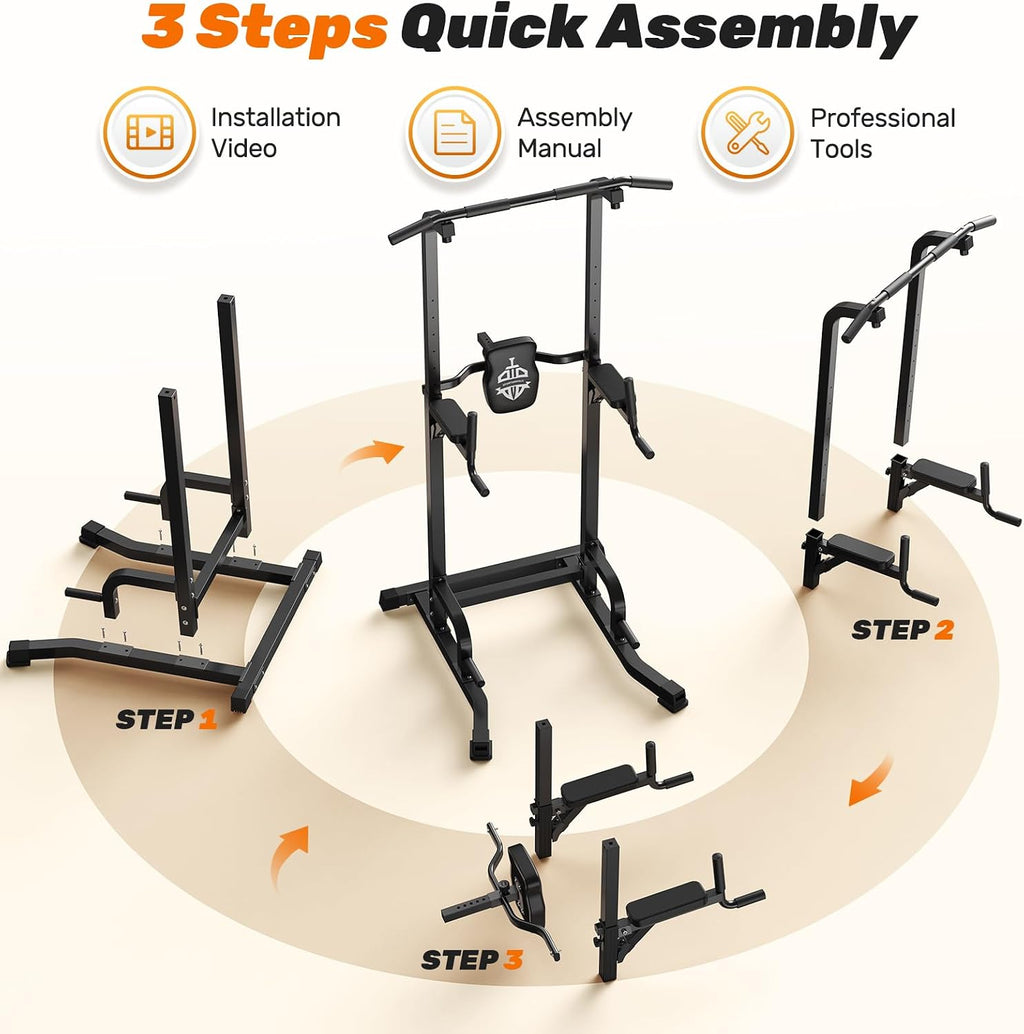Power Tower Pull Up Bar Station, 450LBS Stable Pull Up Dip Station for Home Gym Strength Training Equipment | FED Fitness