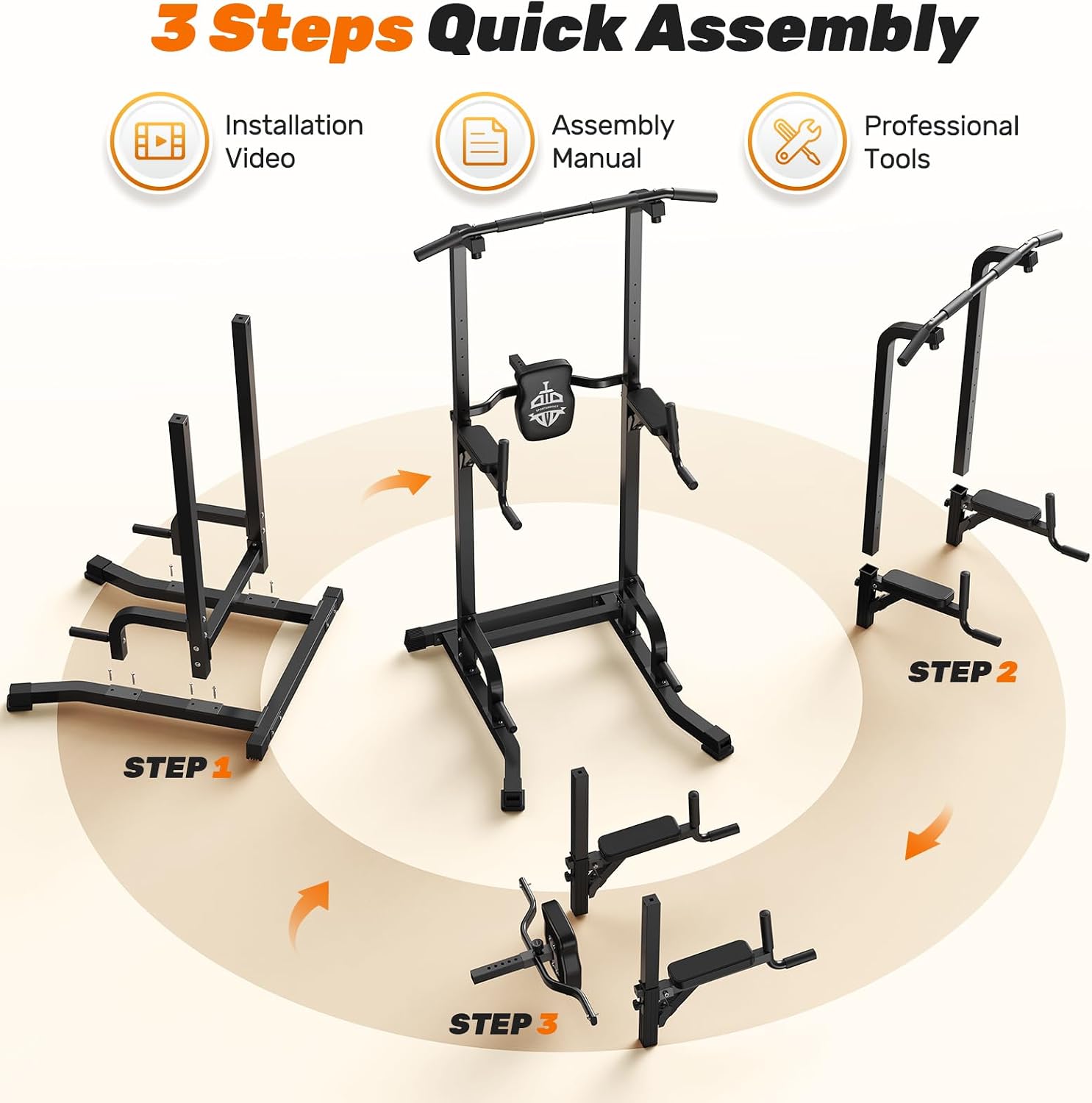 Power Tower Pull Up Bar Station, 450LBS Stable Pull Up Dip Station for Home Gym Strength Training Equipment | FED Fitness