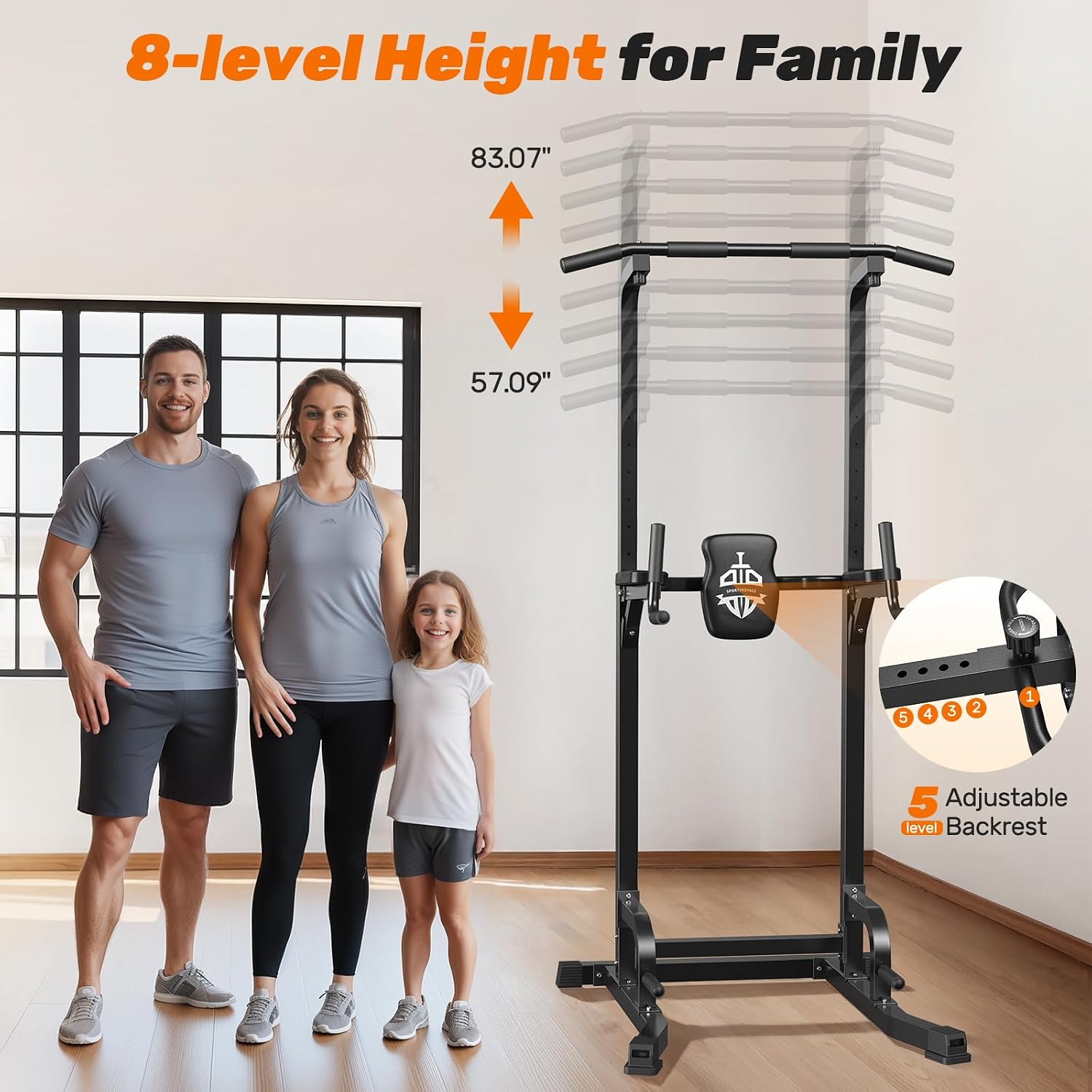 Power Tower Pull Up Bar Station, 450LBS Stable Pull Up Dip Station for Home Gym Strength Training Equipment | FED Fitness