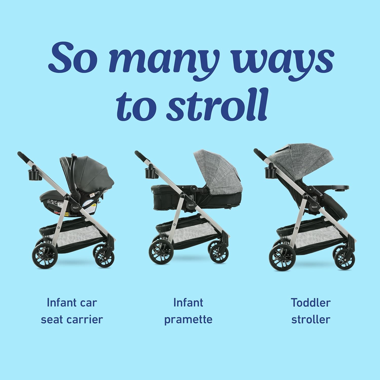 3-in-1 Baby Stroller, 3 Modes: Infant Car Seat Carrier (Car Seat Not Included), Infant Pramette to Toddler Stroller with Reversible Seat and One-Hand Fold