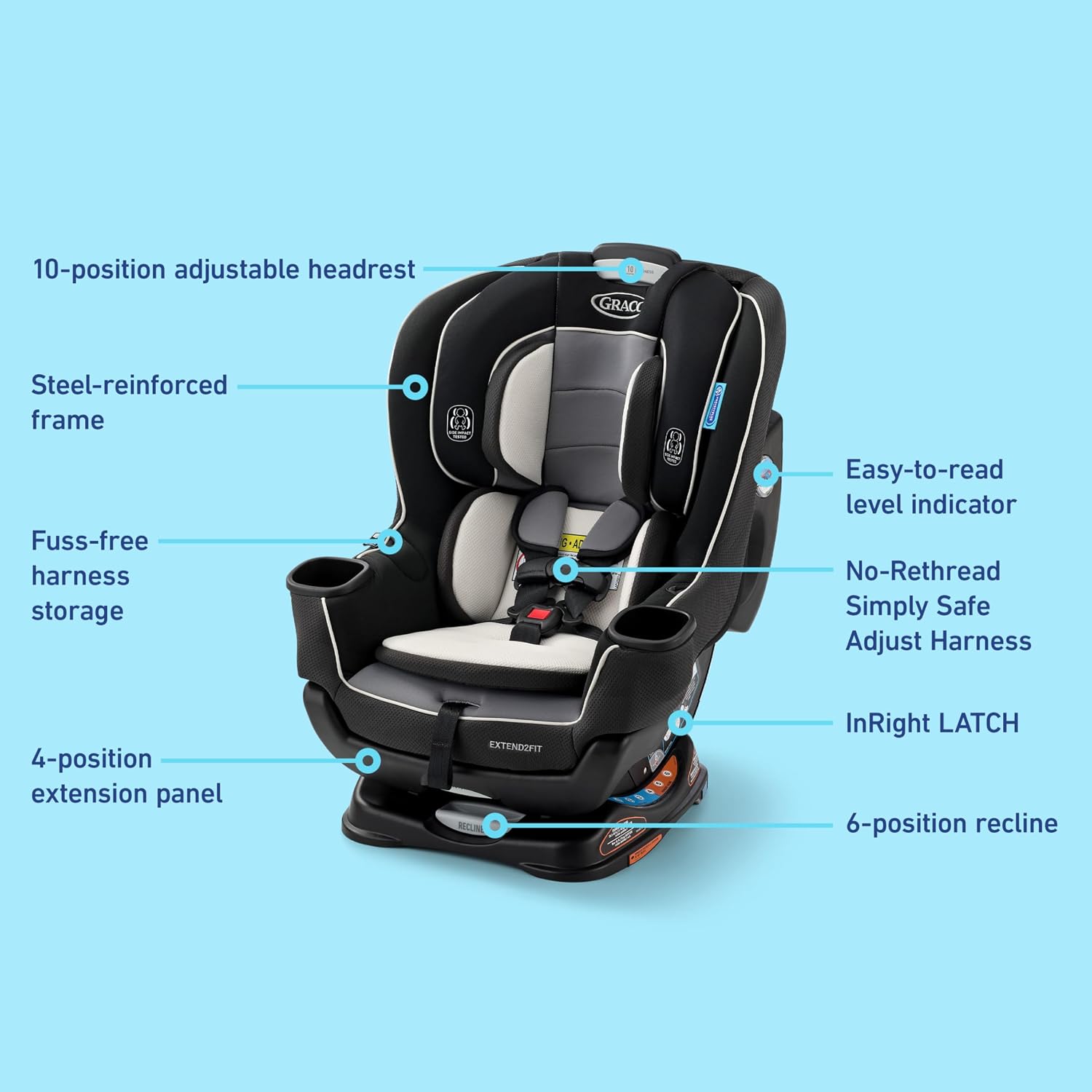 Graco Extend2Fit Convertible Car Seat, Rear and Forward Facing Car Seat with Adjustable Extension Panel for Extra Legroom, Great Gift for Baby Shower or Baby Registry